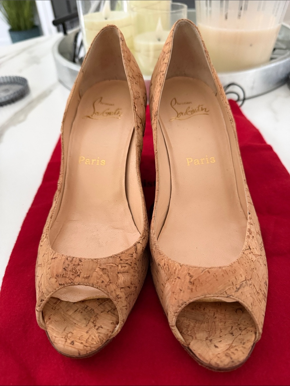 Christian Louboutin Cork Peep-Toe Pumps in Natural Cork